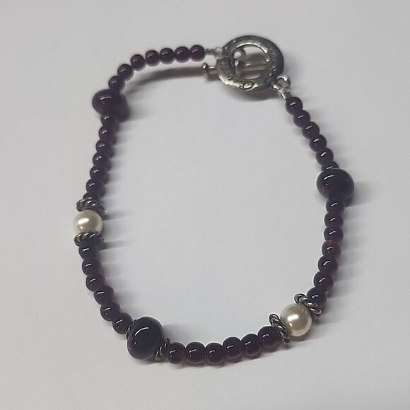 Beaded Faux Pearl Red Beaded Bracelet - Picture 1 of 3